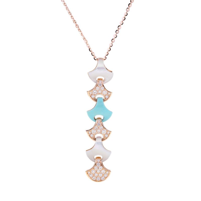 Rose gold with diamond pave turquoise and mother of pearl