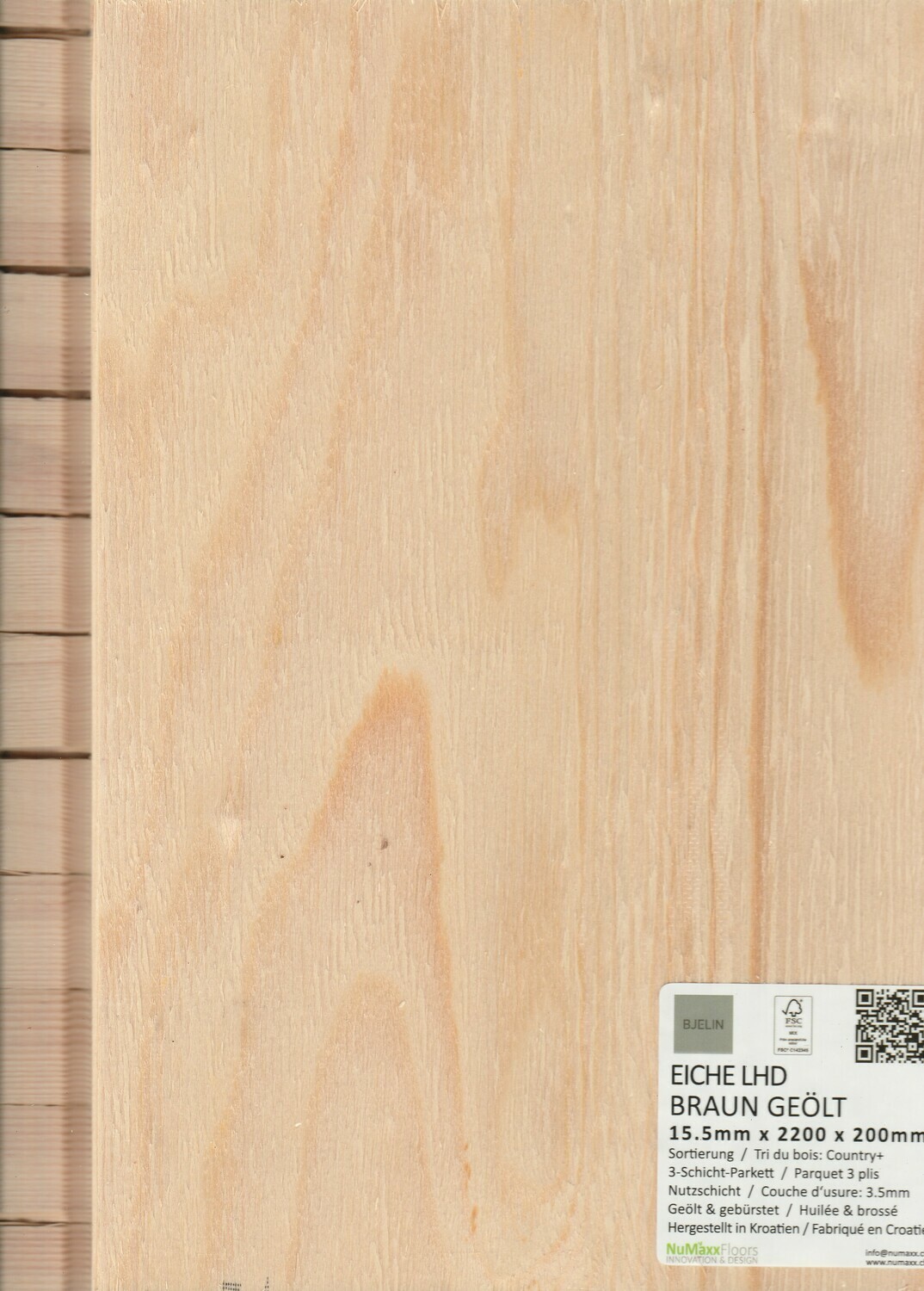 3-Schichtparkett Bjelin Eiche Landhausdiele Braun geölt pro 1m² Stärke 15.5mm x 200mm x 2200mm Nutzschicht 3.5mm