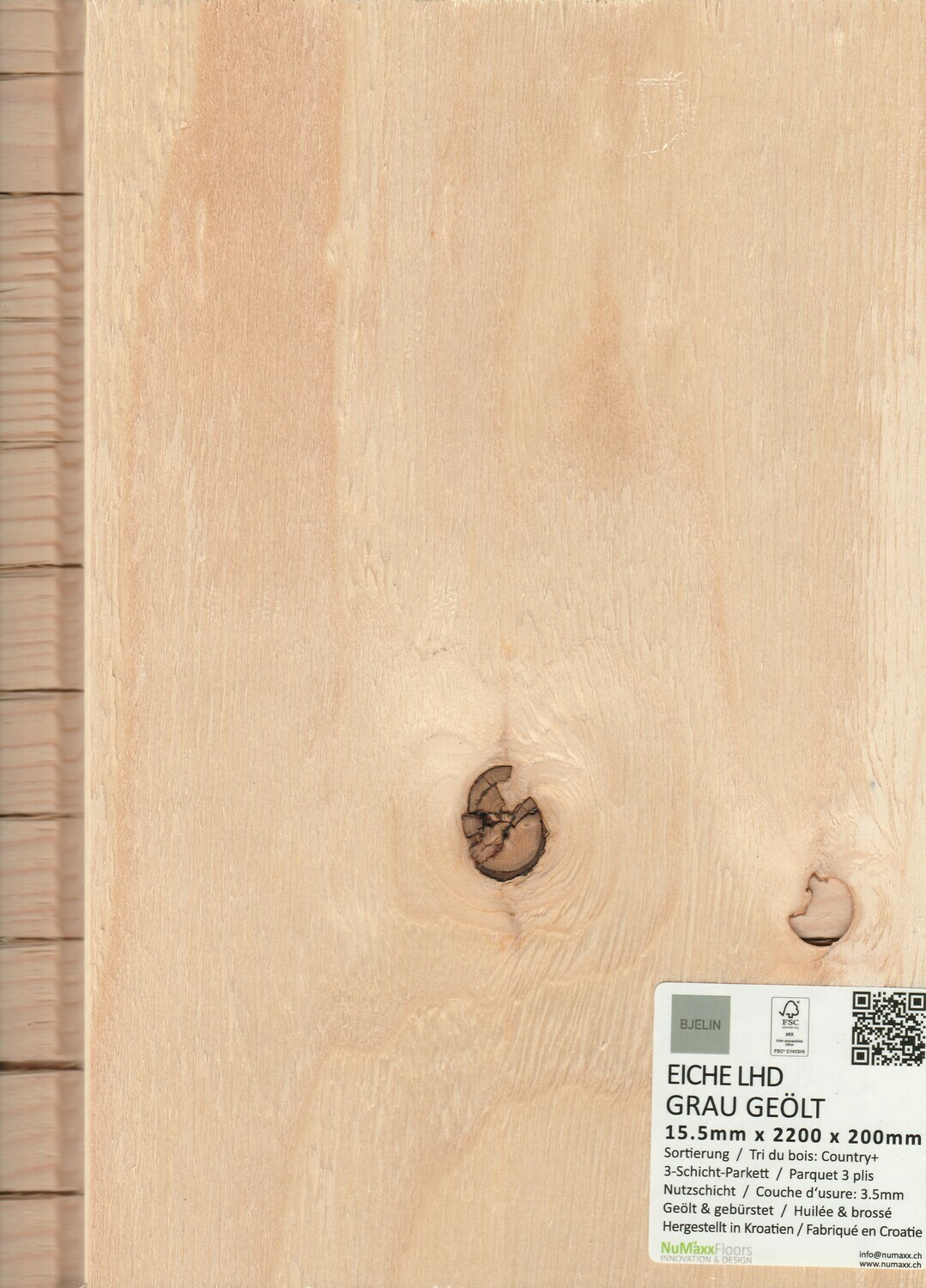 3-Schichtparkett Bjelin Eiche Landhausdiele Grau geölt pro 1m² Stärke 15.5mm x 200mm x 2200mm Nutzschicht 3.5mm