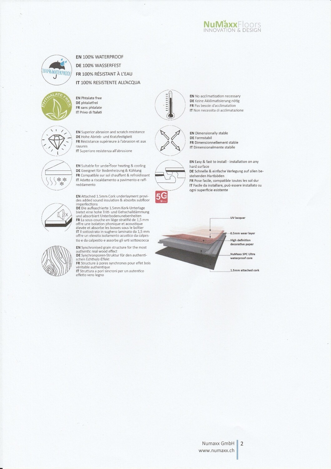 Vinylboden Riviera Collection mit Trittschall 1.5mm pro 1m² Portfino Nm 1005 Stärke 6.5mm x 224mm x 1528mm