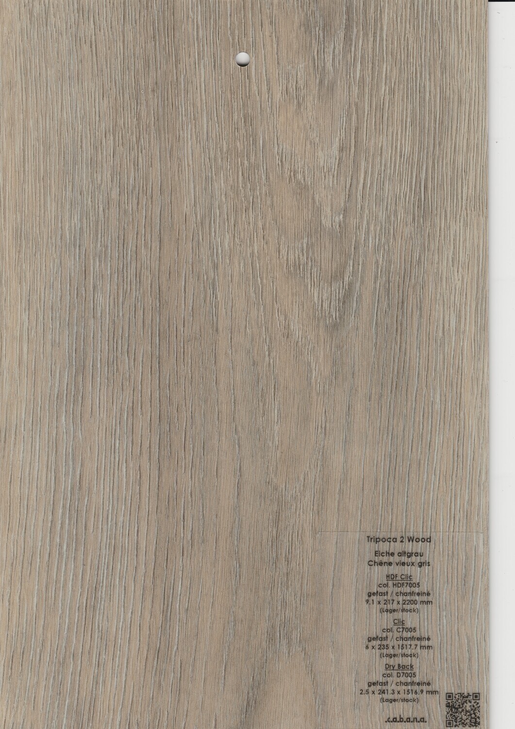 Vinyl Tripoca 2 Wood Klick pro 1m² mit Struktur Eiche altgrau Stärke 6mm x 222.3mm x 1212.9mm