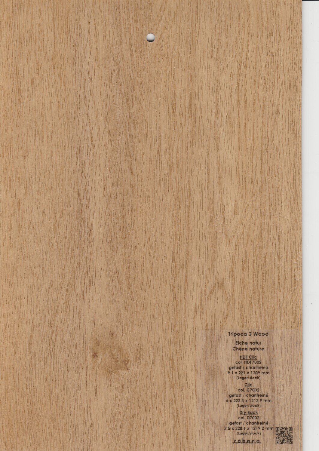 Vinyl Tripoca 2 Wood Klick pro 1m² mit Struktur Eiche Natur Stärke 6mm x 222.3mm x 1212.9mm