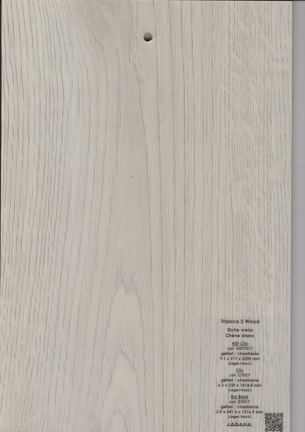 Vinyl Tripoca 2 Wood Klick pro 1m² mit Struktur Eiche weiss Stärke 6mm x 222.3mm x 1212.9mm