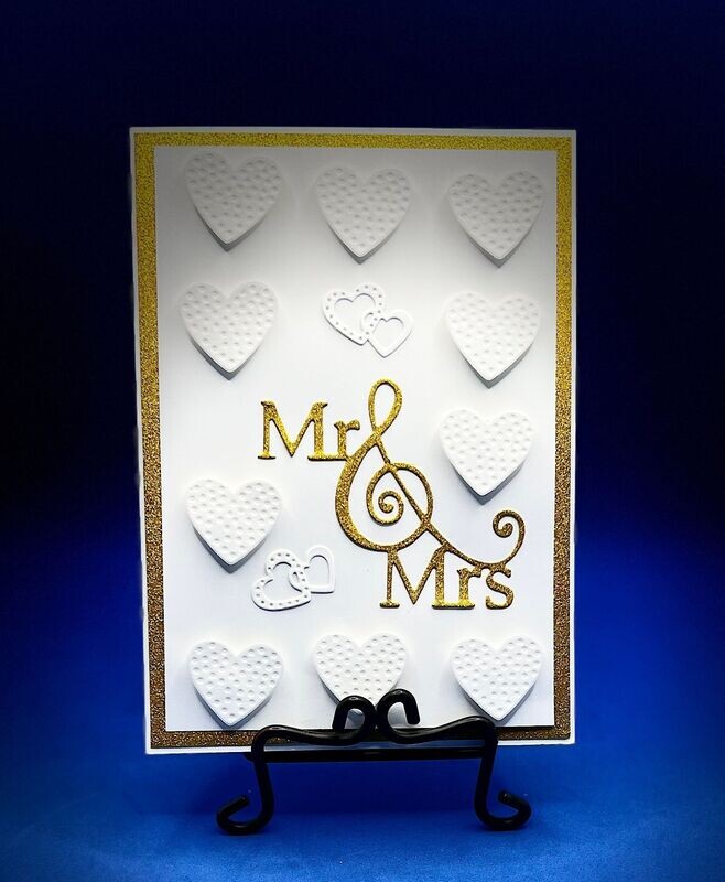 "Mr & Mrs" Gold and White Hearts