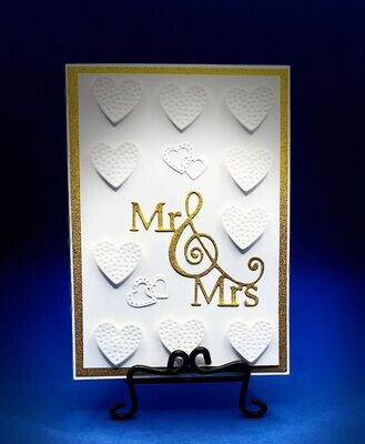 "Mr & Mrs" Gold and White Hearts