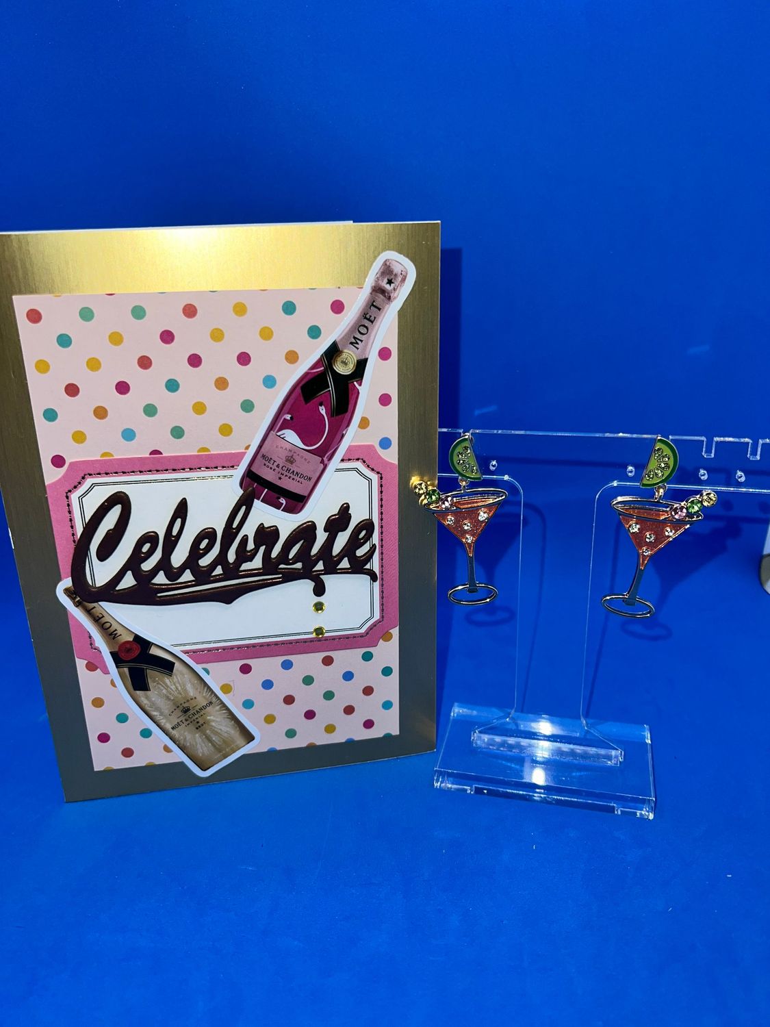 Set - Set - "Celebrate Card and & Martini Glass Earrings