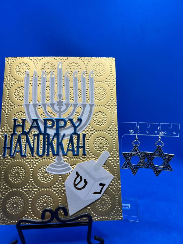 Set - Set - "Happy Hanukkah" Card & Earrings