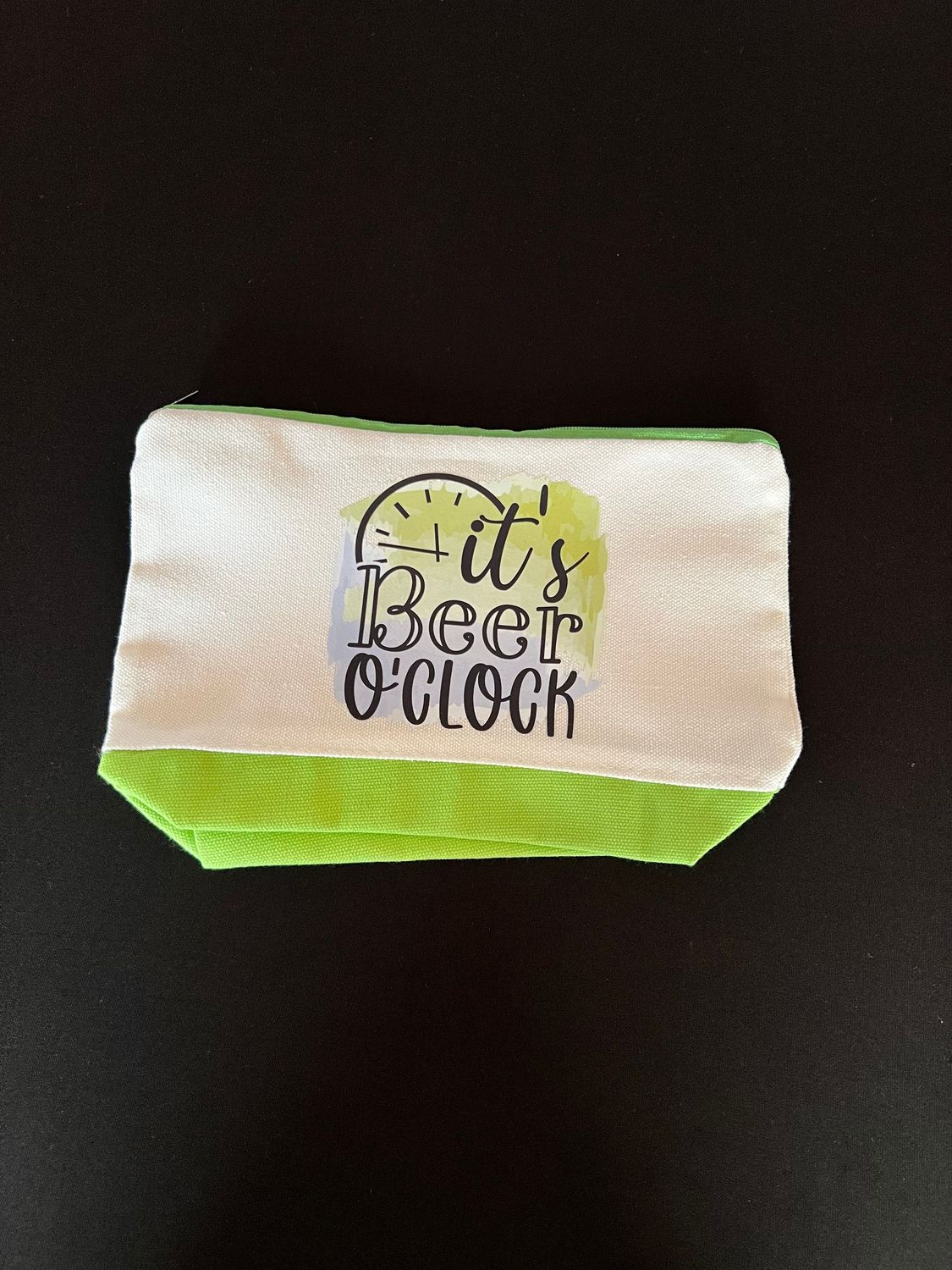 Cosmetic Bag: It's Beer O'Clock Green Base Cosmetic Bag: It's Beer O'Clock Green Base