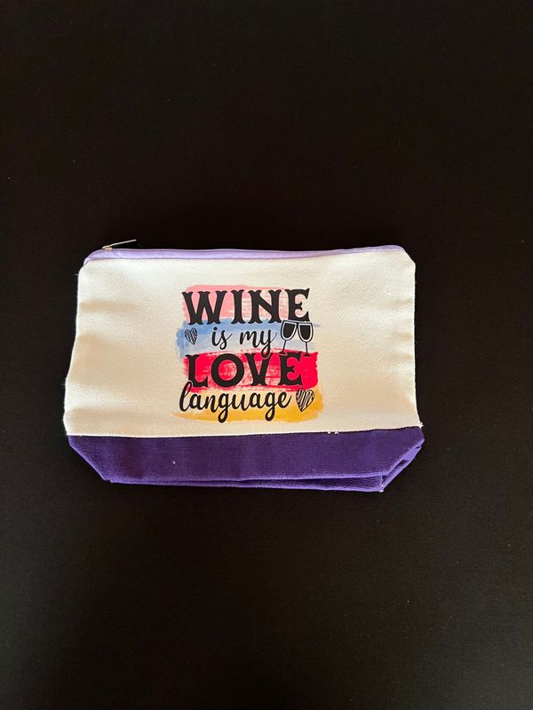 Cosmetic Bag: Wine is My Love Language Purple Base Cosmetic Bag: Wine is My Love Language Purple Base