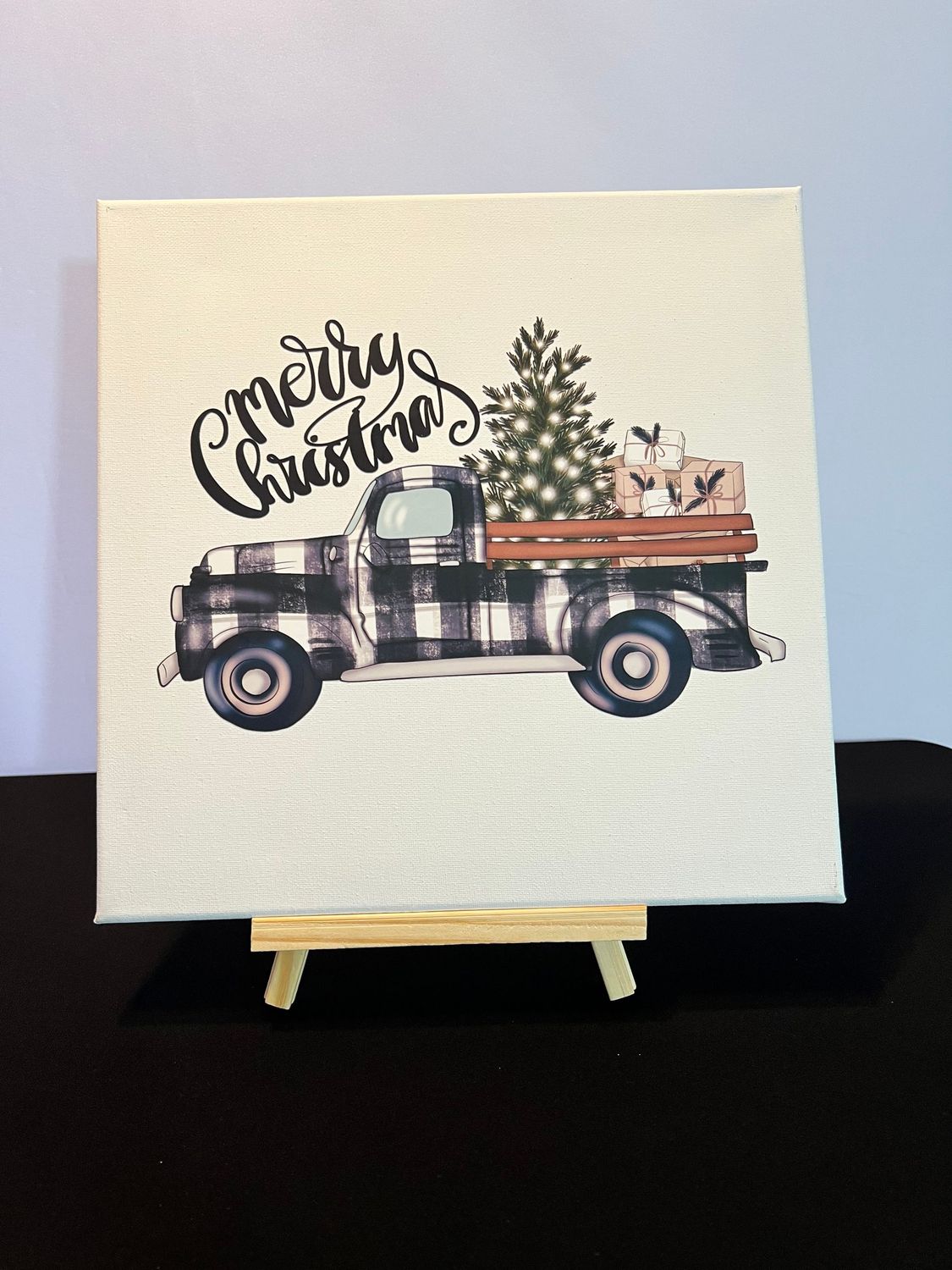 Merry Christmas Black/White Plaid Pickup Truck Merry Christmas Black/White Plaid Pickup Truck