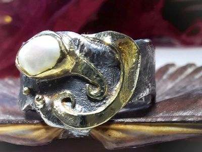 ♋ Sternzeichenring Krebs mit Naturperle