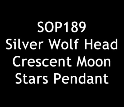 Wolf Head Crescent Moon Stars Pendant