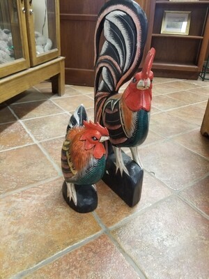 Pair of Wooden Roosters