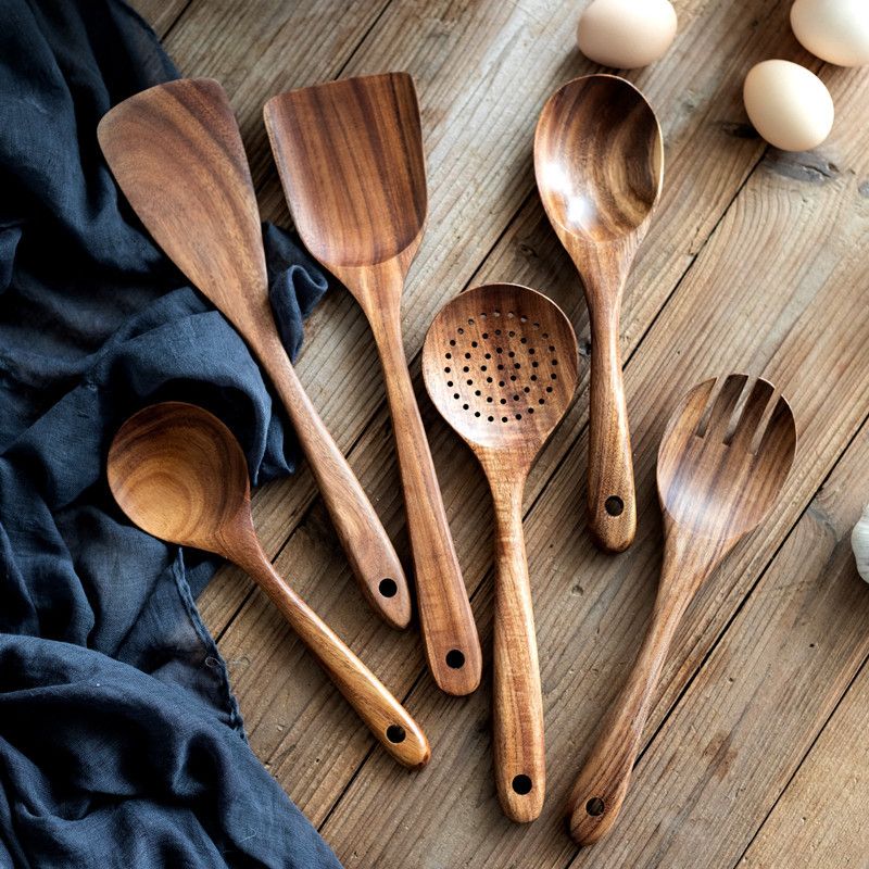 Acacia Wood Spatula  Kitchenware Suit Teak Head Spatula Salad Spoon Mixing Spoon Noodle Spoon Kitchen Tools