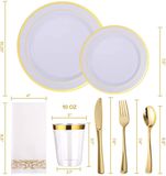 25 Sets Of Party Tableware, Disposable Gold-rimmed Plates, Wine Glasses, Cutlery, Forks And Spoons Set, PS Plastic Fruit Plate