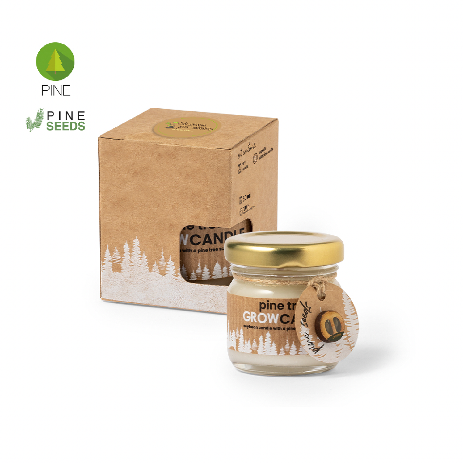 Candela aromatica con semi di pino
