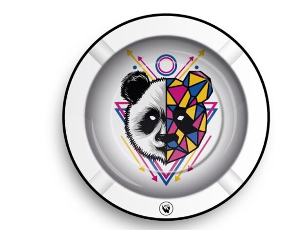 Aschenbecher "Geometric Animals Panda" aus Metall, Ø 14 cm