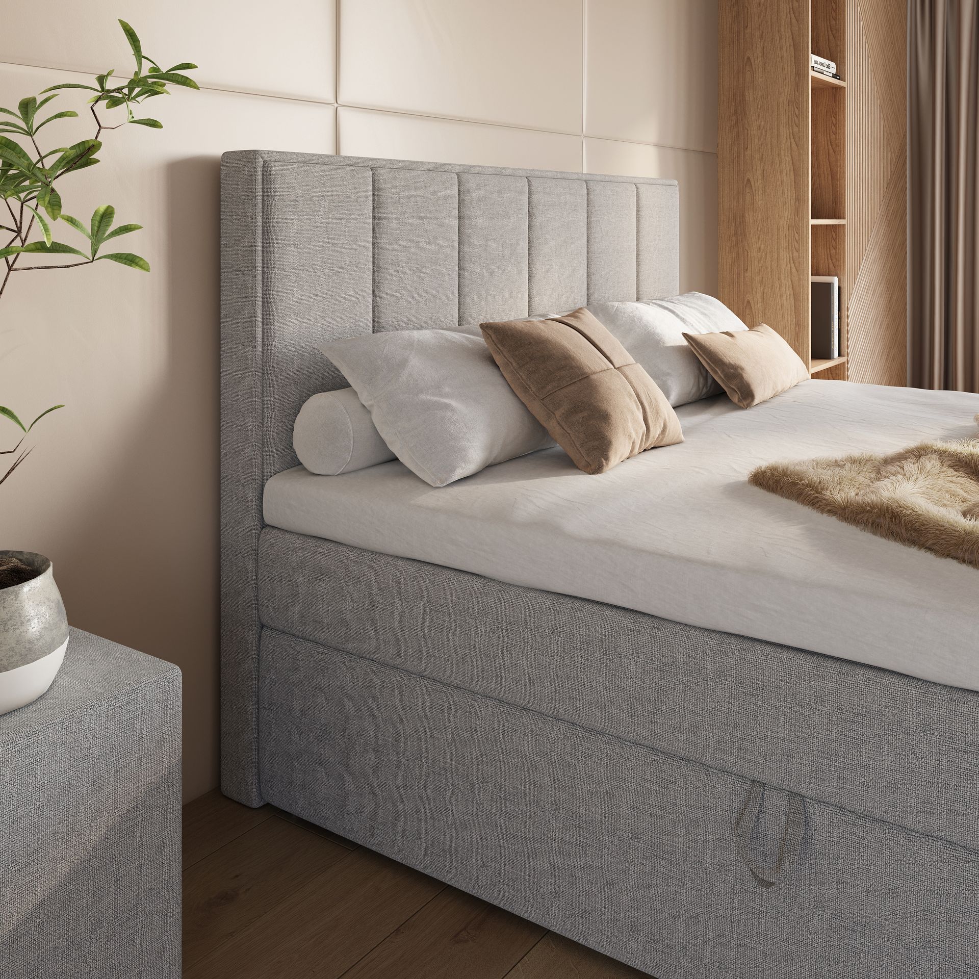Boxspring met opbergruimte Manhattan +  tijdelijke GRATIS voetenbord