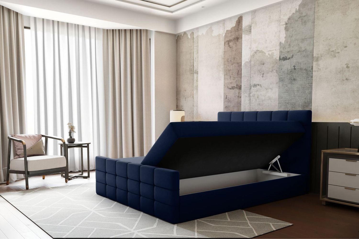 Boxspring met opbergruimte Houston +  tijdelijke GRATIS voetenbord