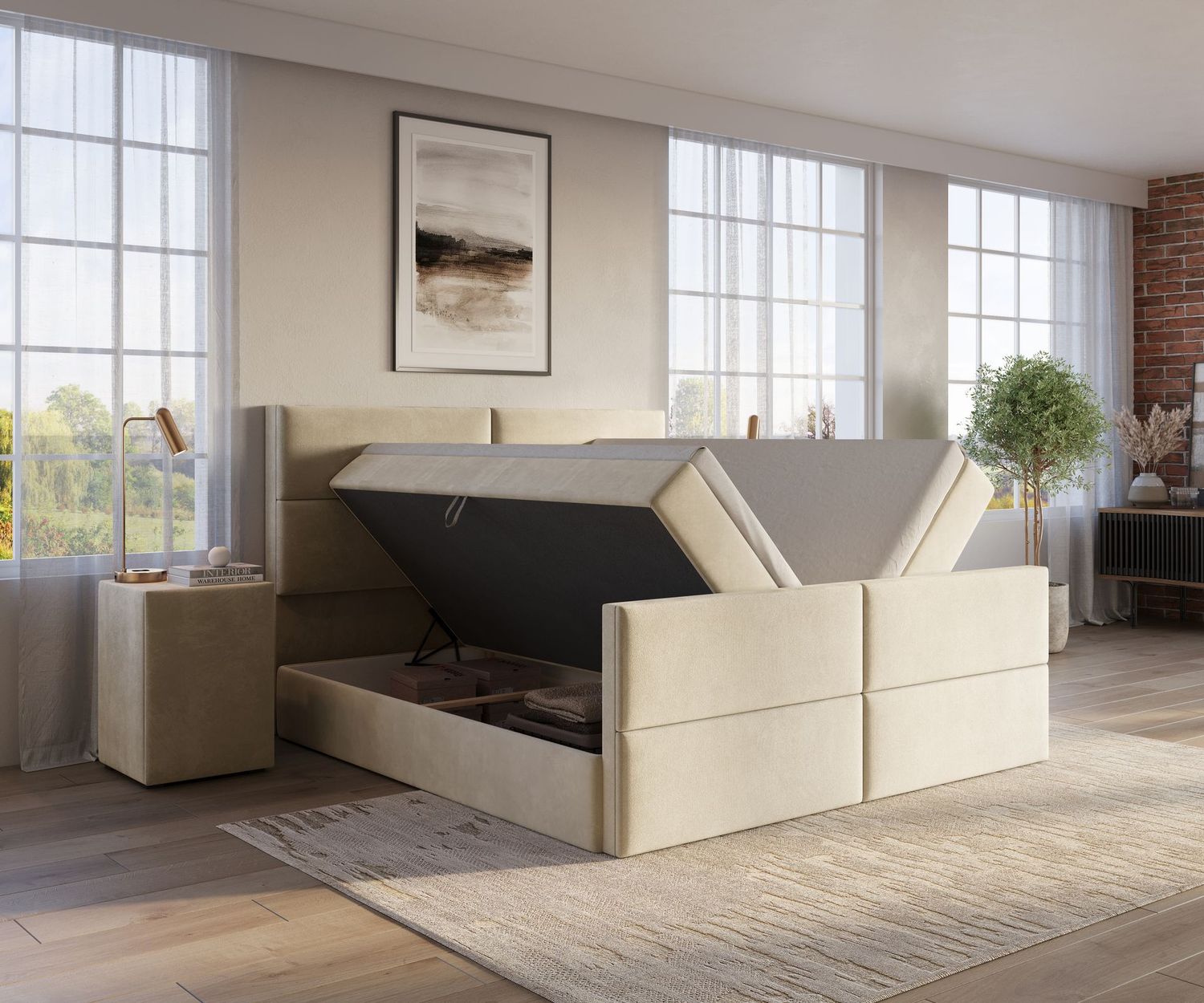 Boxspring met opbergruimte Boston  +  tijdelijke GRATIS voetenbord