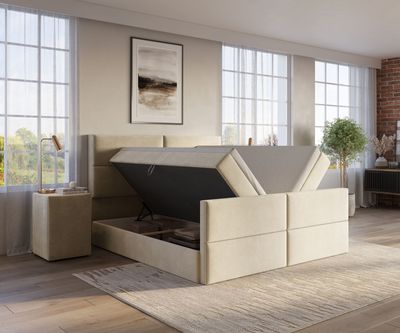 Boxspring met opbergruimte Boston  +  tijdelijke GRATIS voetenbord