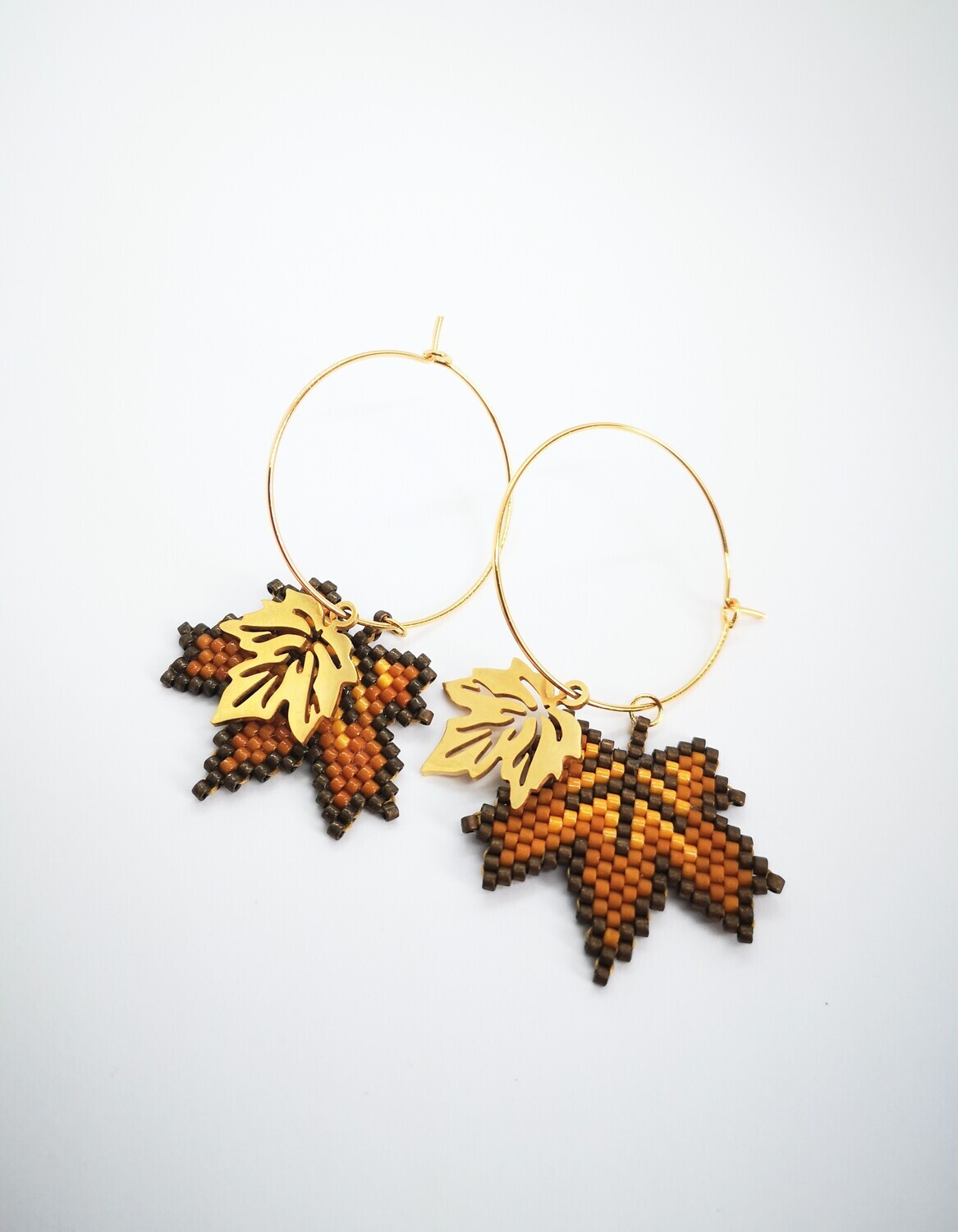 "Leaves" amber hoop earrings