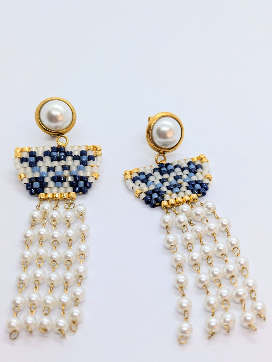 "Delft" Fringe pearl earrings
