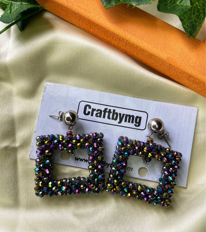LOLA Crystal Earrings (Square) Iridescent