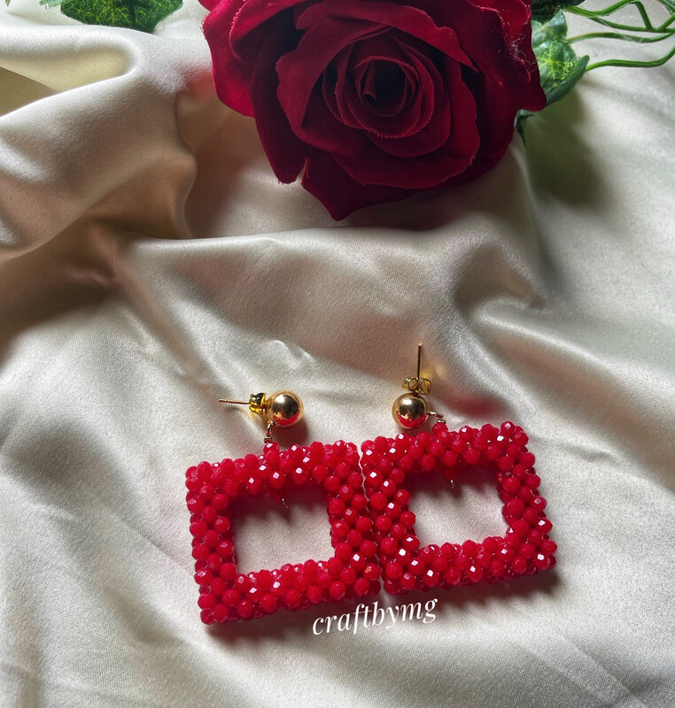 LOLA crystal Earrings-Red Square-