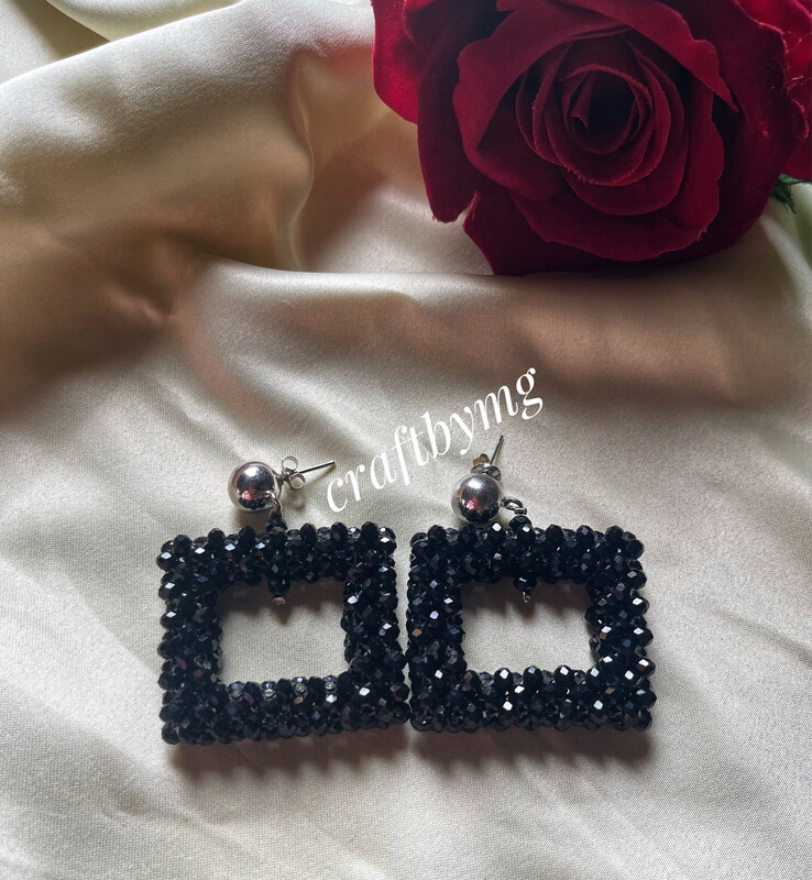 LOLA Crystal Earring-Black Square-