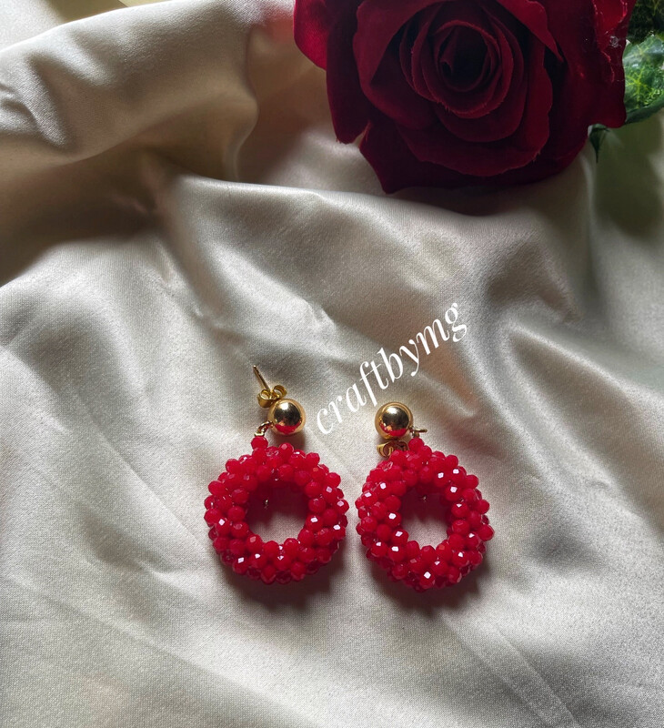 LOLA crystal Earrings - Red Circle-