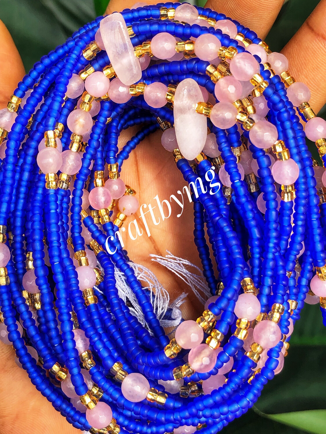 ROSE QUARTZ Waistbeads -Blue- (Exquisite)