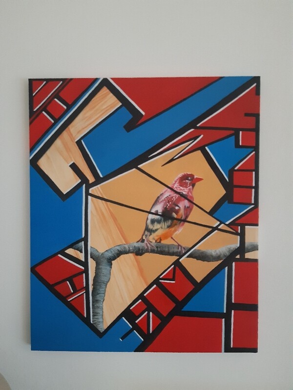 QUADRO MODERNO ASTRATTO GEOMETRICO -  FRINGUELLO FRAGOLA