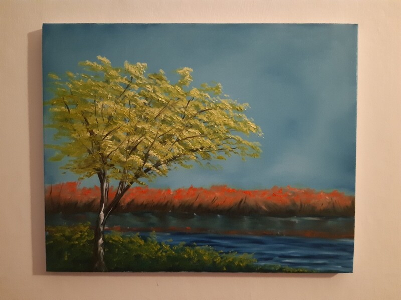 QUADRO PAESAGGIO CON ALBERO DELLA VITA - DIPINTO A MANO 87