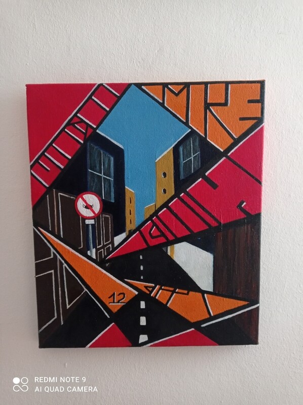 QUADRO MODERNO ASTRATTO GEOMETRICO - DIVIETO DI MASCHERINA 