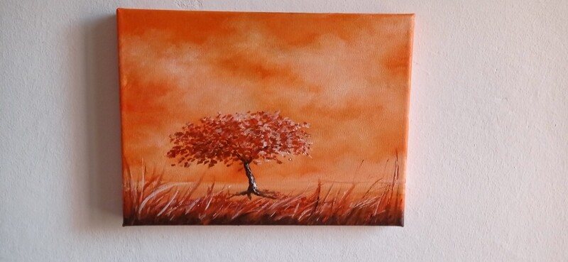 DIPINTO ALBERO DELLA VITA ARANCIO - QUADRO DI PICCOLE DIMENSIONI