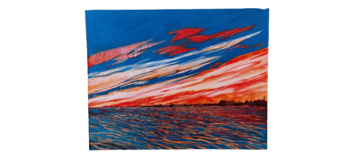 DIPINTO PAESAGGIO CITTÀ CON MARE - QUADRO OLIO AU TELA