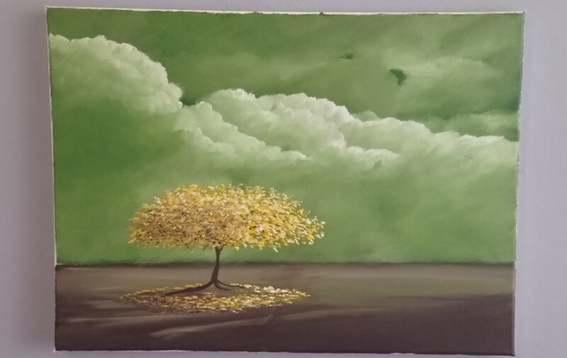 QUADRO ALBERO DELLA VITA  GIALLO - Sfondo Verde