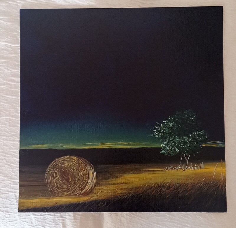 Dipinto paesaggio di campagna notturno