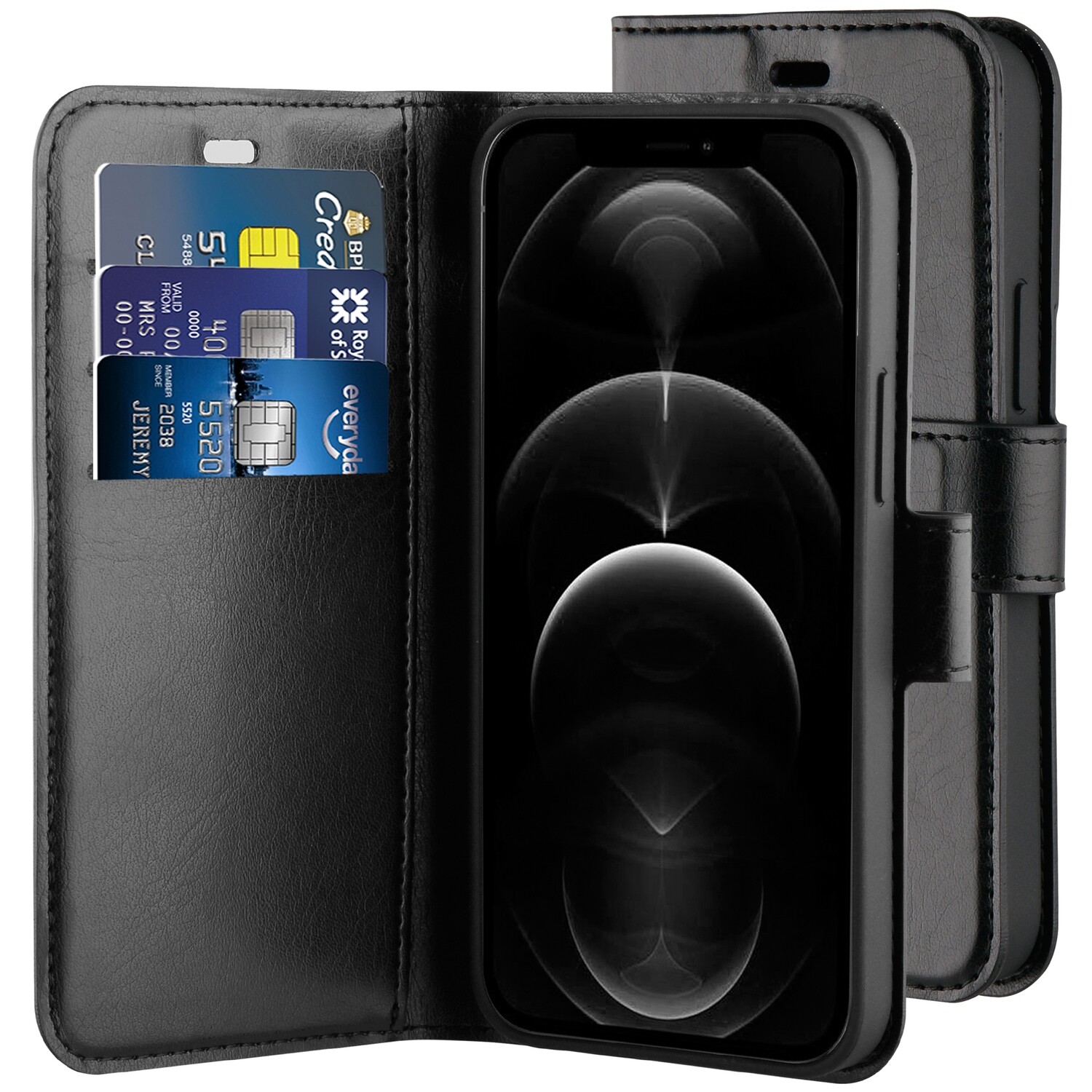 BeHello iPhone 12/ 12 Pro Gel Wallet Case Zwart