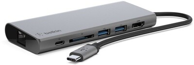 Hub via USB-C met aansluitingen Ethernet 1Gbps, 2xUSB-A