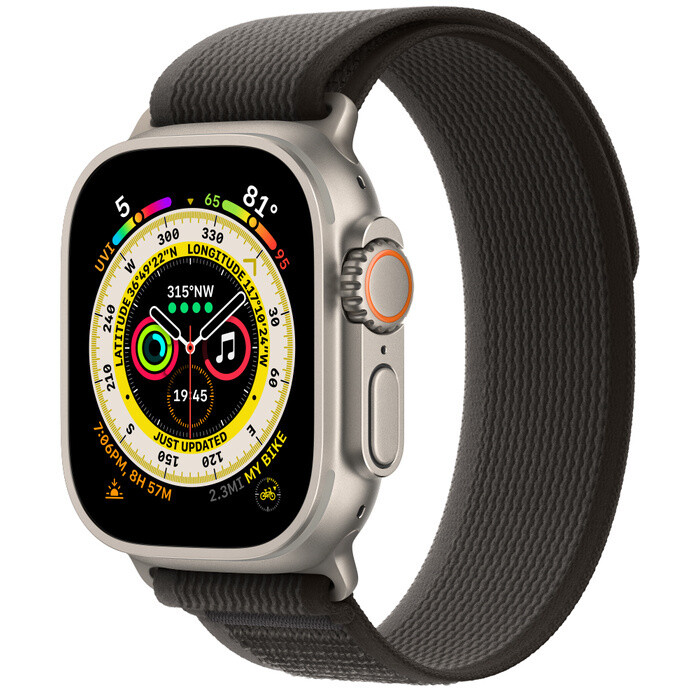 Apple Watch Ultra GPS + Cellular, 49mm Titanium Case with Black/Gray Trail Loop -Â M/L