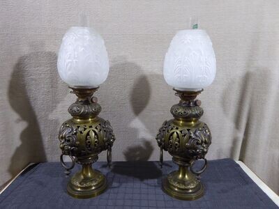 Salon Petroleumlampe 935 Hinks & Sons No2 Duplex Brenner Alt Antik Petroleum Tischlampe