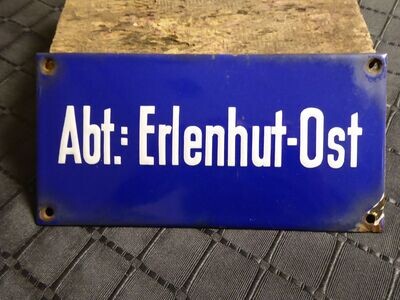 Altes blaues Emailleschild Abt.: Erlenhut-Ost Schild Emaille