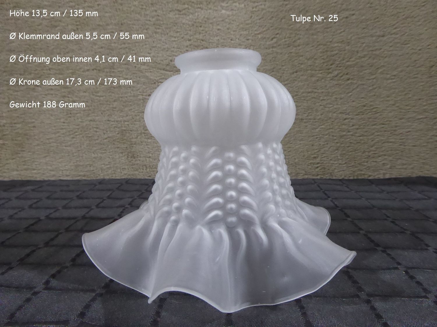 Glas Lampenschirm Tulpe Lampenglas Ersatzglas weiß Grau satiniert Antik Stil Jugendstil Tulpenglas