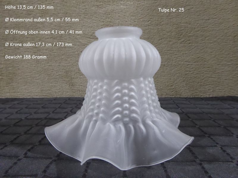 Glas Lampenschirm Tulpe Lampenglas Ersatzglas weiß Grau satiniert Antik Stil Jugendstil Tulpenglas