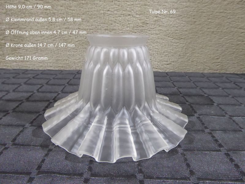 Glas Lampenschirm Tulpe Lampenglas Ersatzglas weiß Grau satiniert Antik Stil Jugendstil Tulpenglas