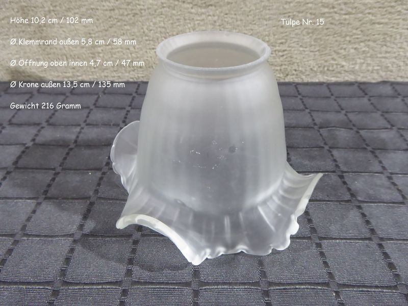 Glas Lampenschirm Tulpe Lampenglas Ersatzglas weiß Grau satiniert Antik Stil Jugendstil Tulpenglas
