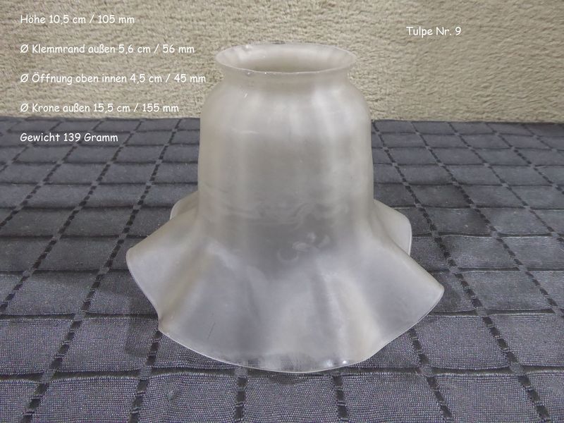 Glas Lampenschirm Tulpe Lampenglas Ersatzglas weiß Grau satiniert Antik Stil Jugendstil Tulpenglas
