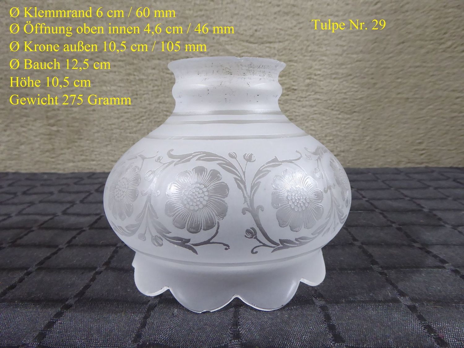 Jugendstil Glas Lampenschirm Weiß Matt Satiniert Geätzt Tulpe Lampenglas Glasschirm Alt Antik Stil